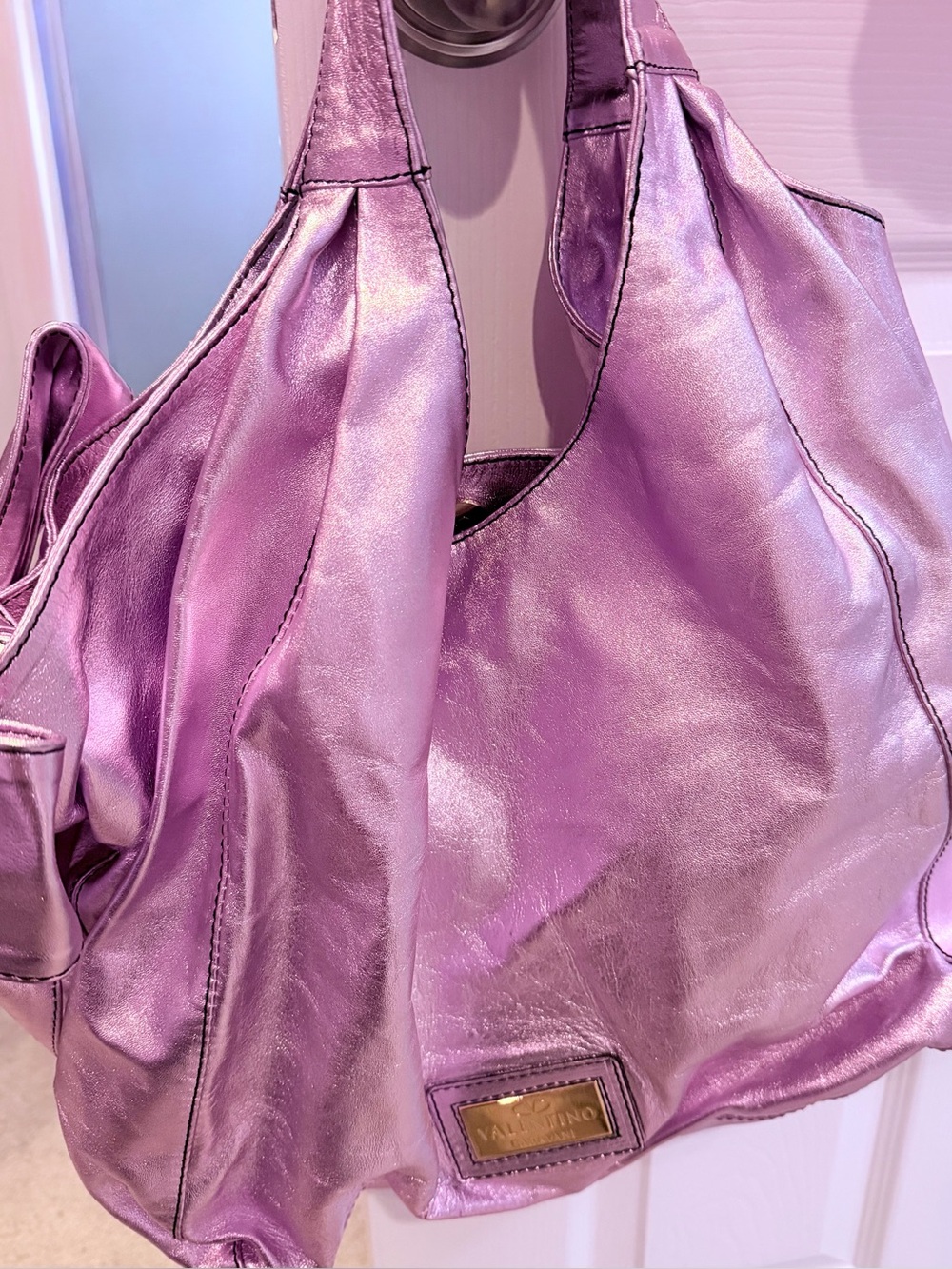 Valentino Garavani Metallic Purple Tote Bag - Picture 5 of 12